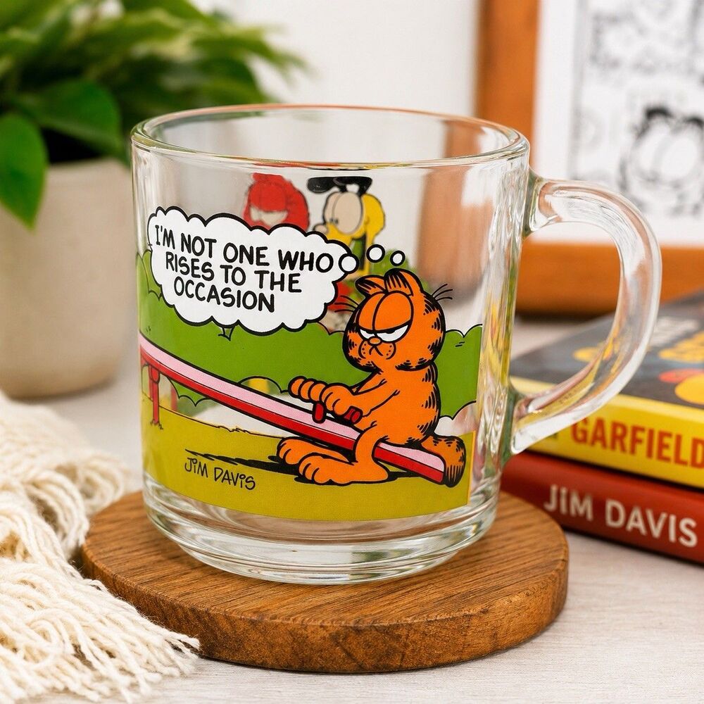 Vintage Garfield McDonald’s Glass Mug I’m Not One Who Rises Occasion Jim Davis